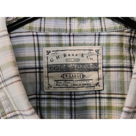 G.H. Bass & Co. Men’s Short Sleeve Button Up Blue Plaid Shirt Cotton Blend XL - Picture 5 of 6